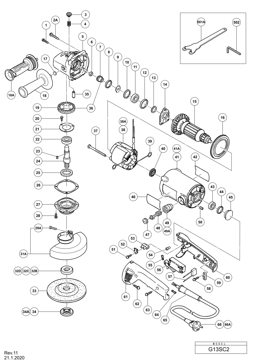 Hitachi / Hikoki G13SC2 Disc Grinder Spare Parts