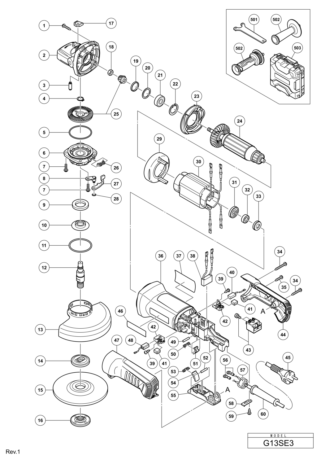 Hitachi / Hikoki G13SE3 Disc Grinder Spare Parts