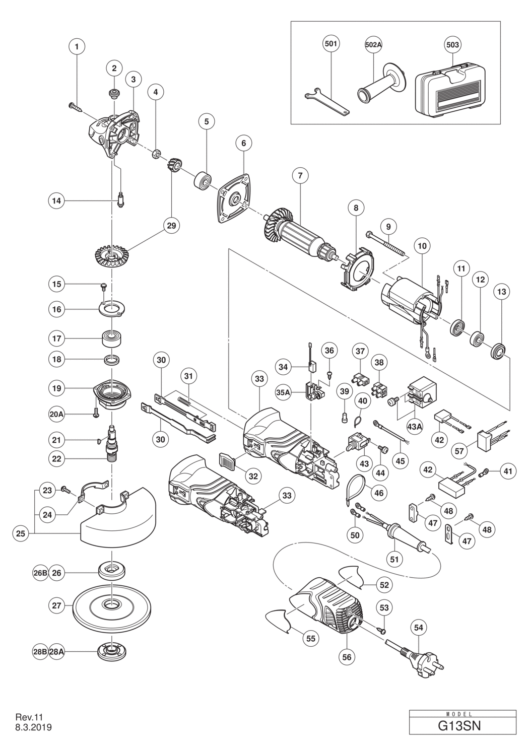 Hitachi / Hikoki G13SN Disc Grinder Spare Parts