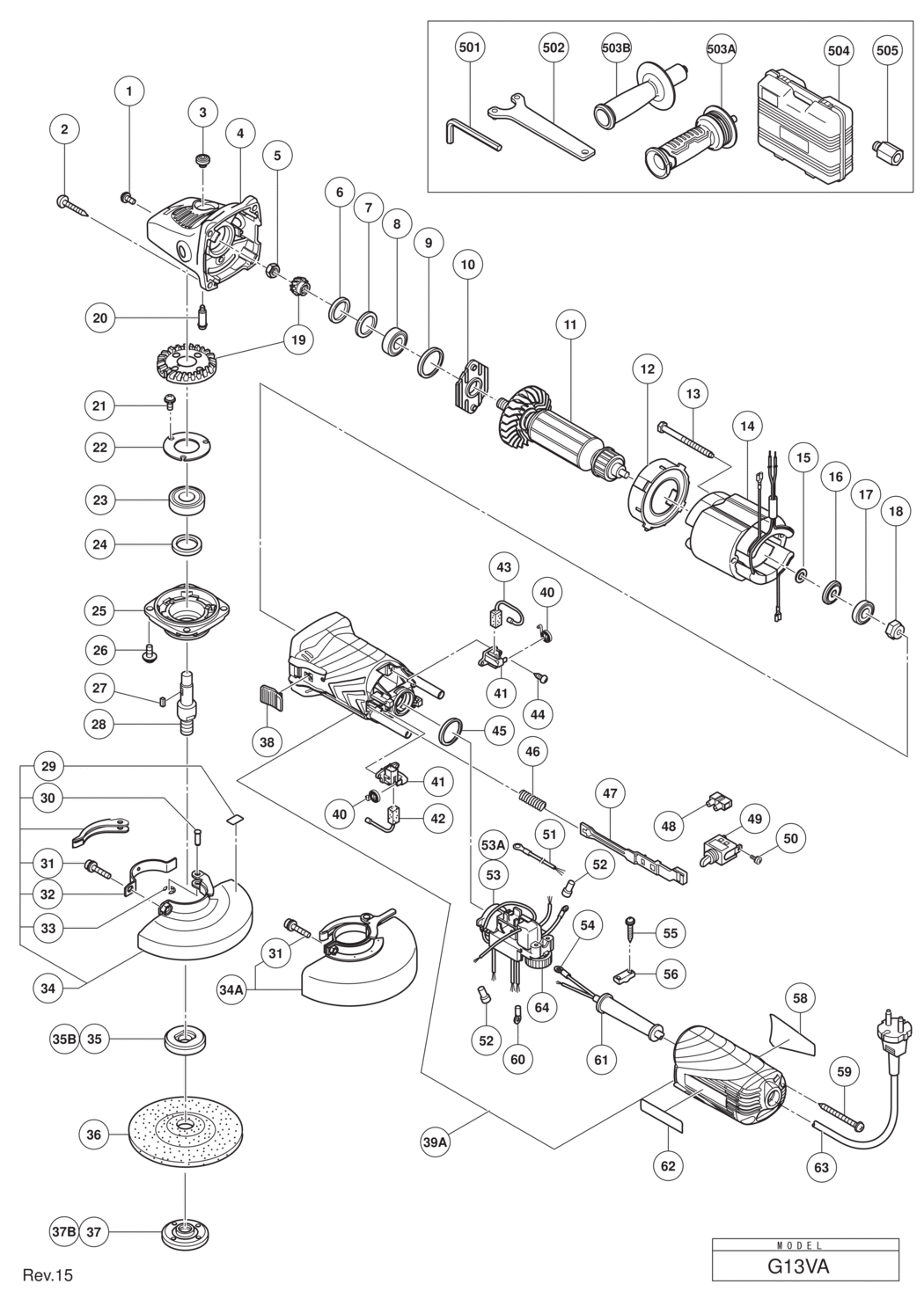 Hitachi / Hikoki G13VA Disc Grinder Spare Parts