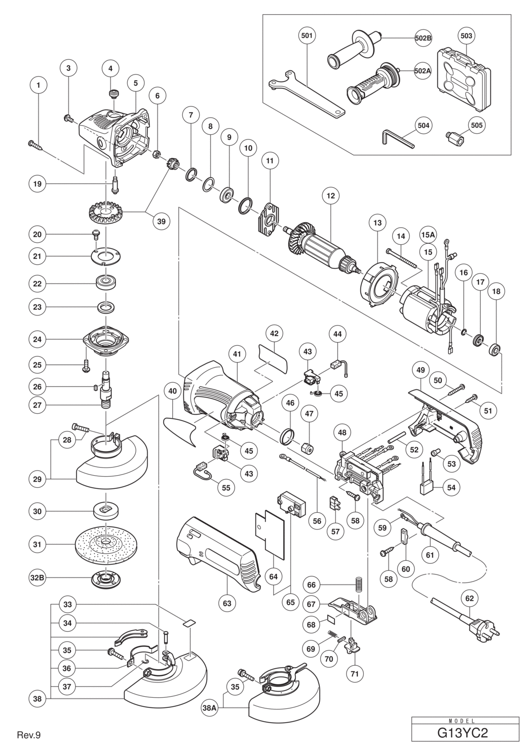 Hitachi / Hikoki G13YC2 Disc Grinder Spare Parts