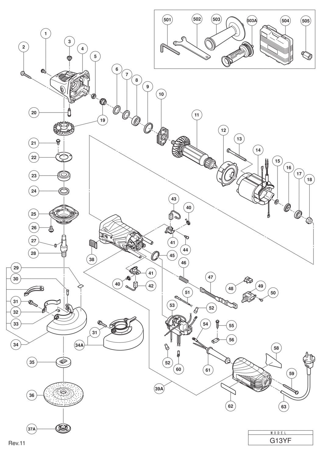 Hitachi / Hikoki G13YF Disc Grinder Spare Parts