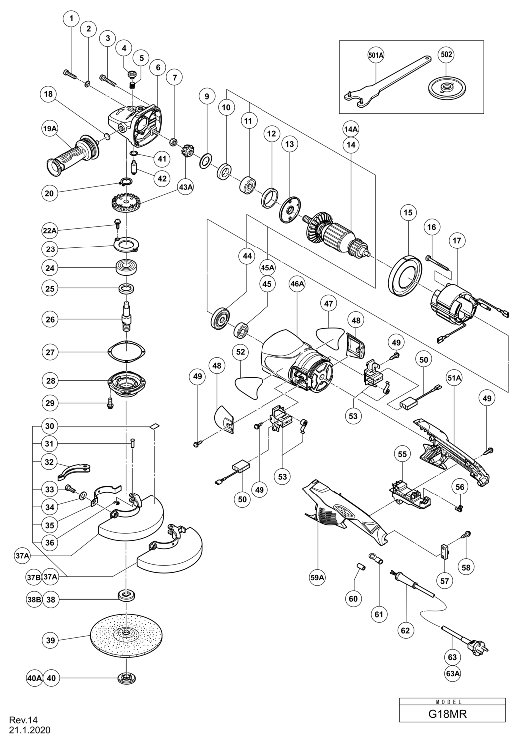 Hitachi / Hikoki G18MR Disc Grinder Spare Parts