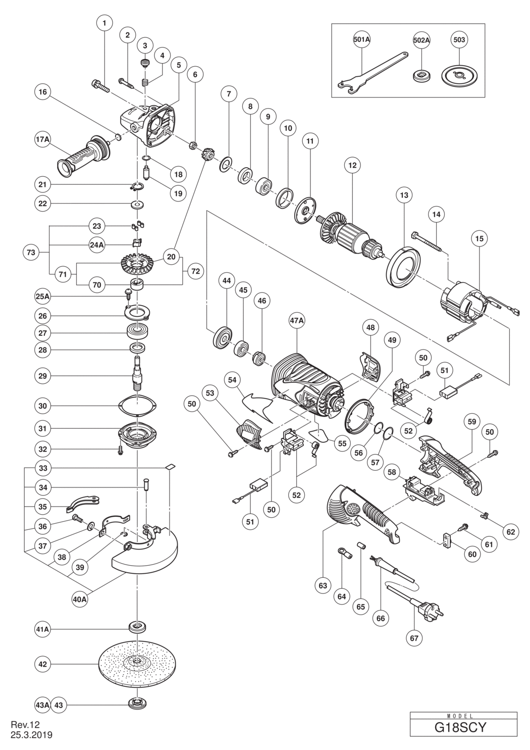 Hitachi / Hikoki G18SCY Disc Grinder Spare Parts