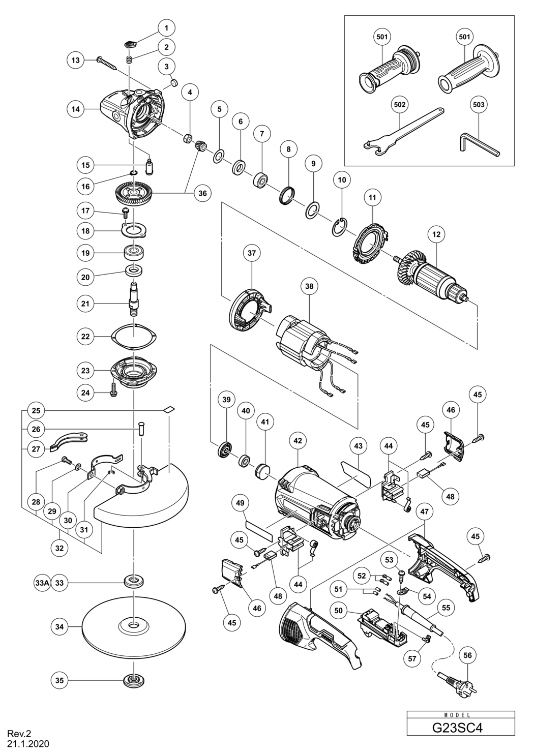 Hitachi / Hikoki G23SC4 Disc Grinder Spare Parts