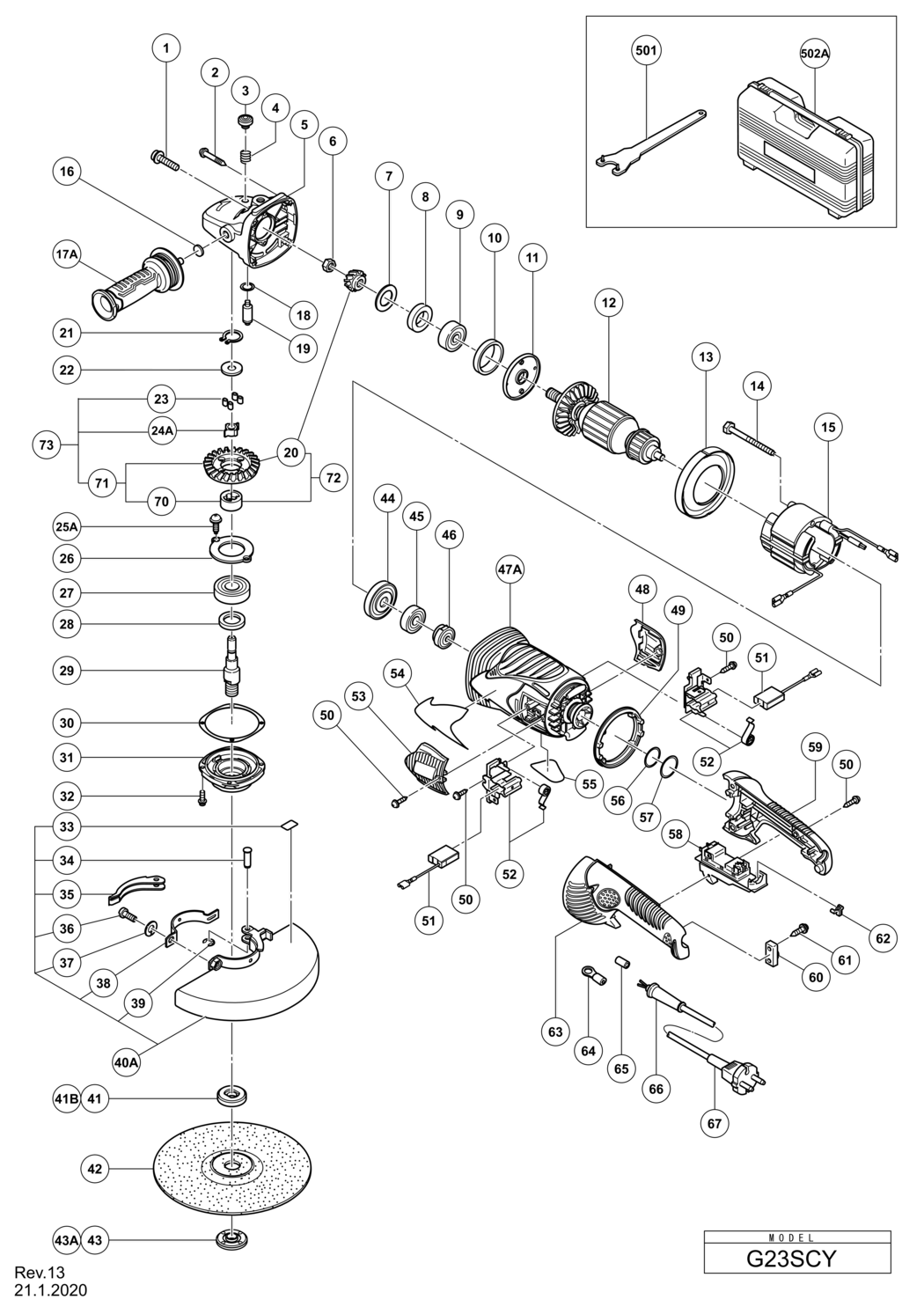 Hitachi / Hikoki G23SCY Disc Grinder Spare Parts