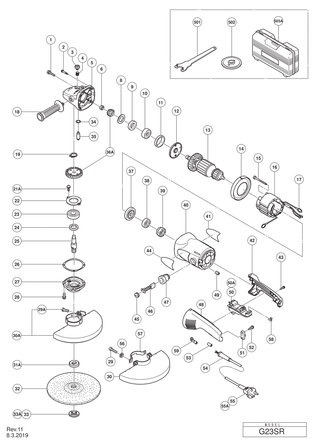 Hitachi / Hikoki G23SR Disc Grinder Spare Parts