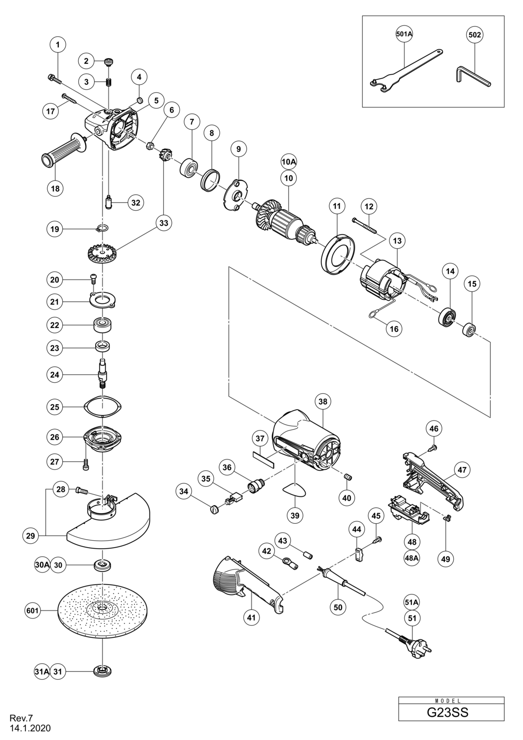 Hitachi / Hikoki G23SS Disc Grinder Spare Parts