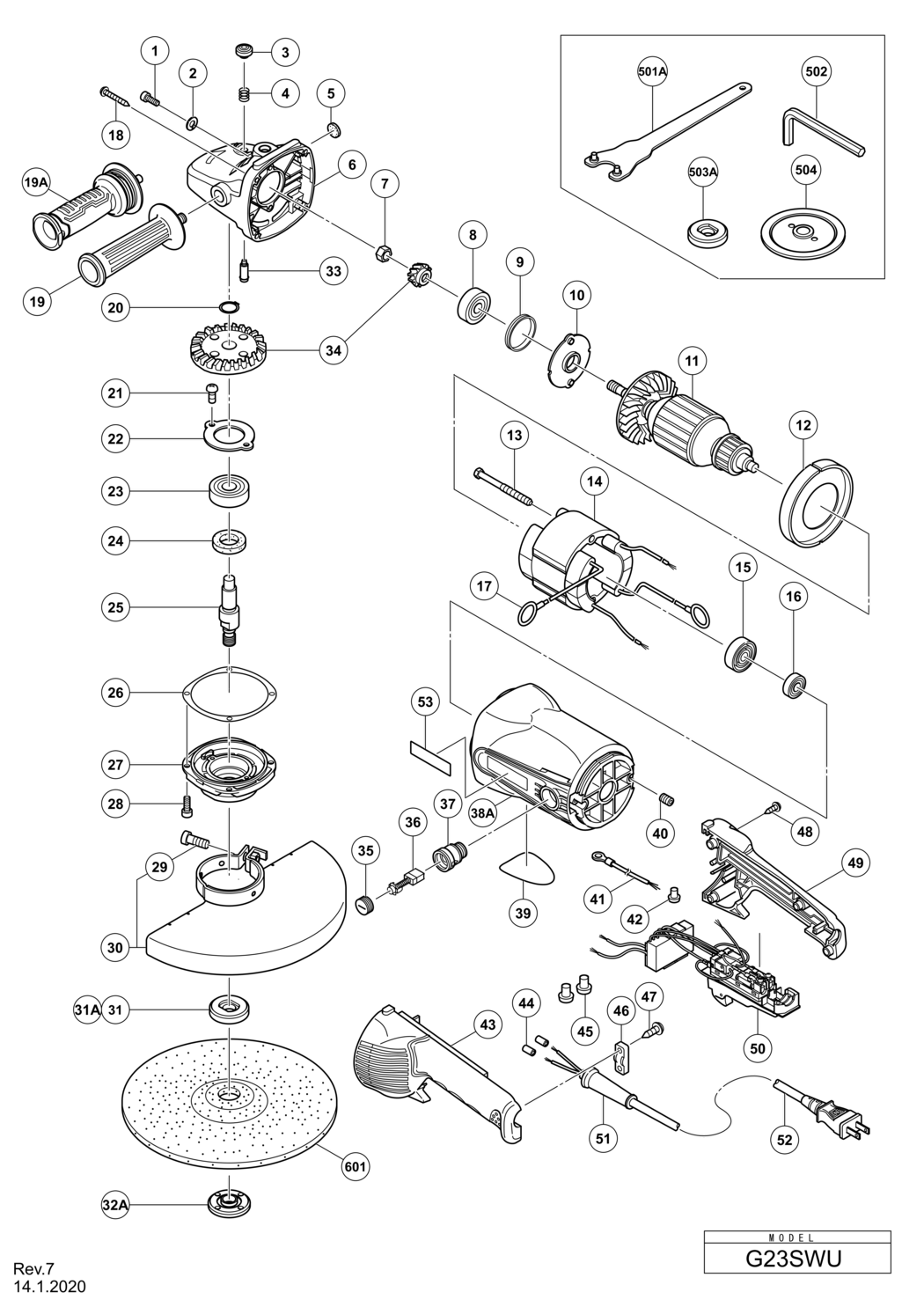 Hitachi / Hikoki G23SWU Disc Grinder Spare Parts