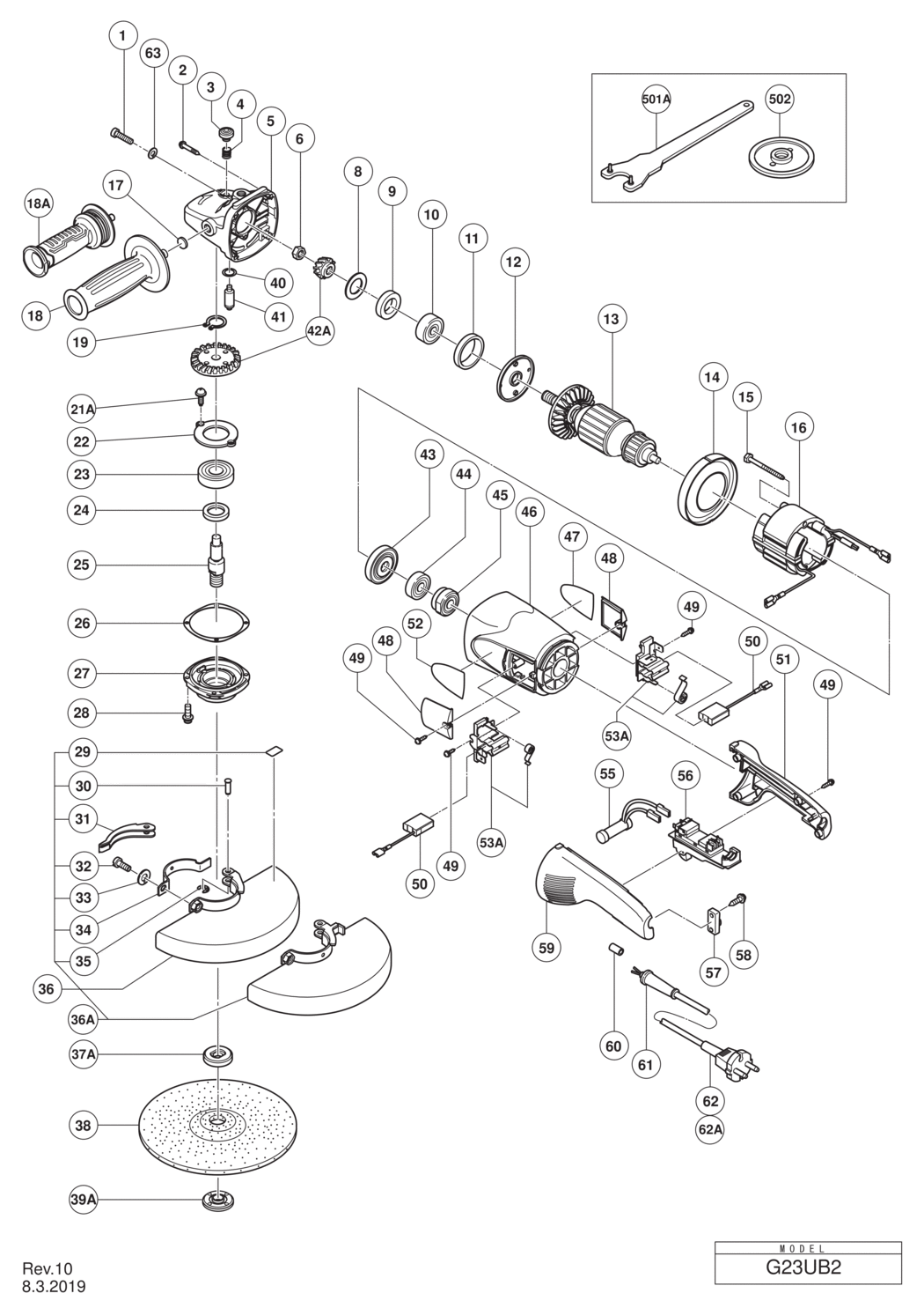 Hitachi / Hikoki G23UB2 Disc Grinder Spare Parts