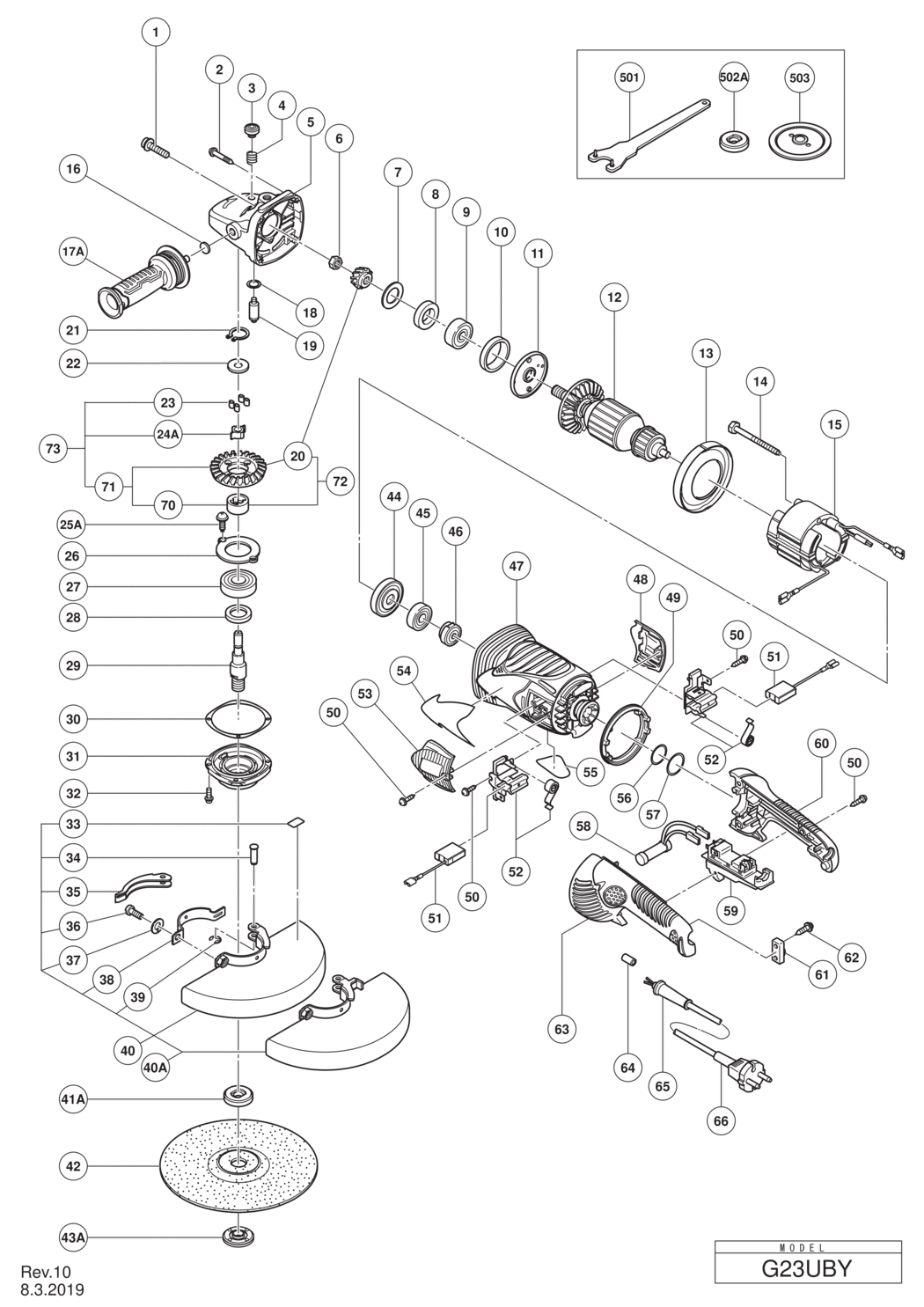 Hitachi / Hikoki G23UBY Disc Grinder Spare Parts