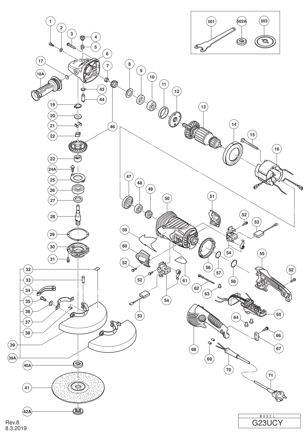 Hitachi / Hikoki G23UCY Disc Grinder Spare Parts