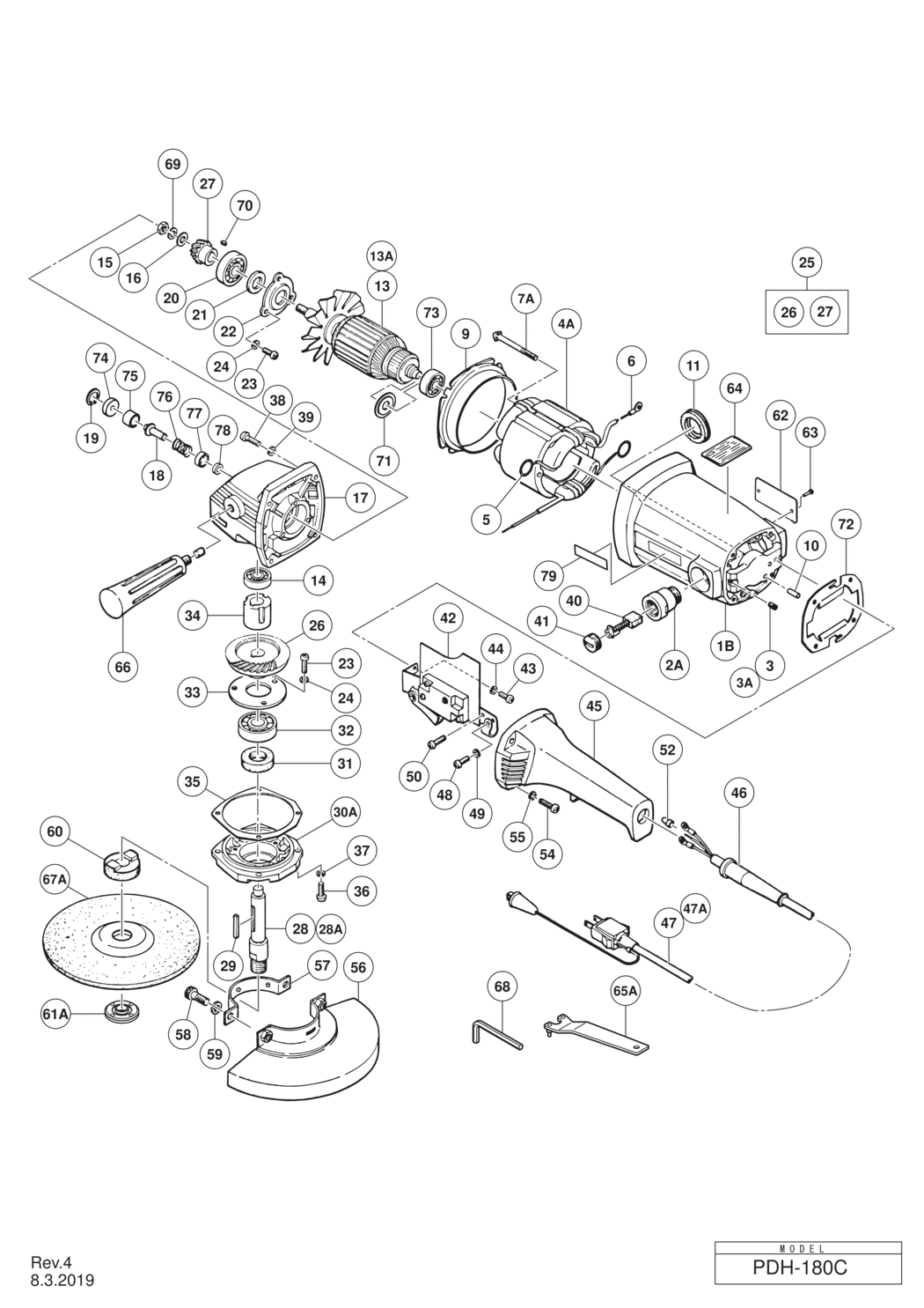 Hitachi / Hikoki PDH-180C Disc Grinder Spare Parts