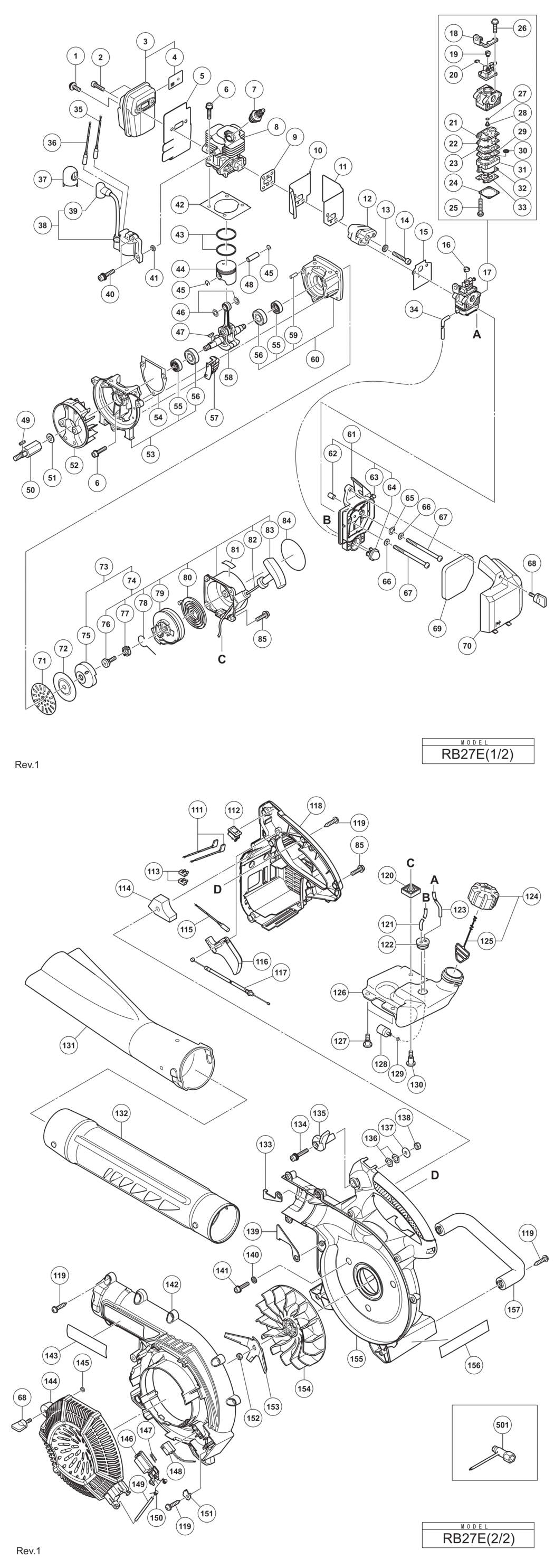 Hitachi / Hikoki RB27E Engine Blower Spare Parts