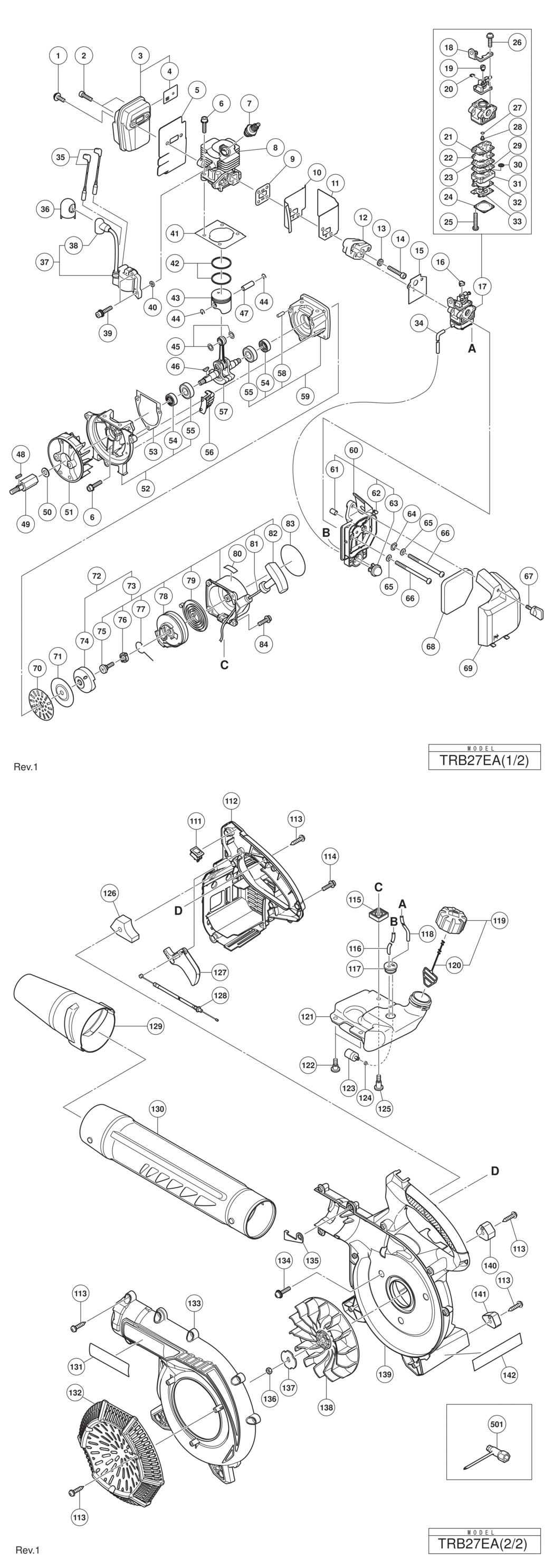 Hitachi / Hikoki TRB27EA Engine Blower Spare Parts