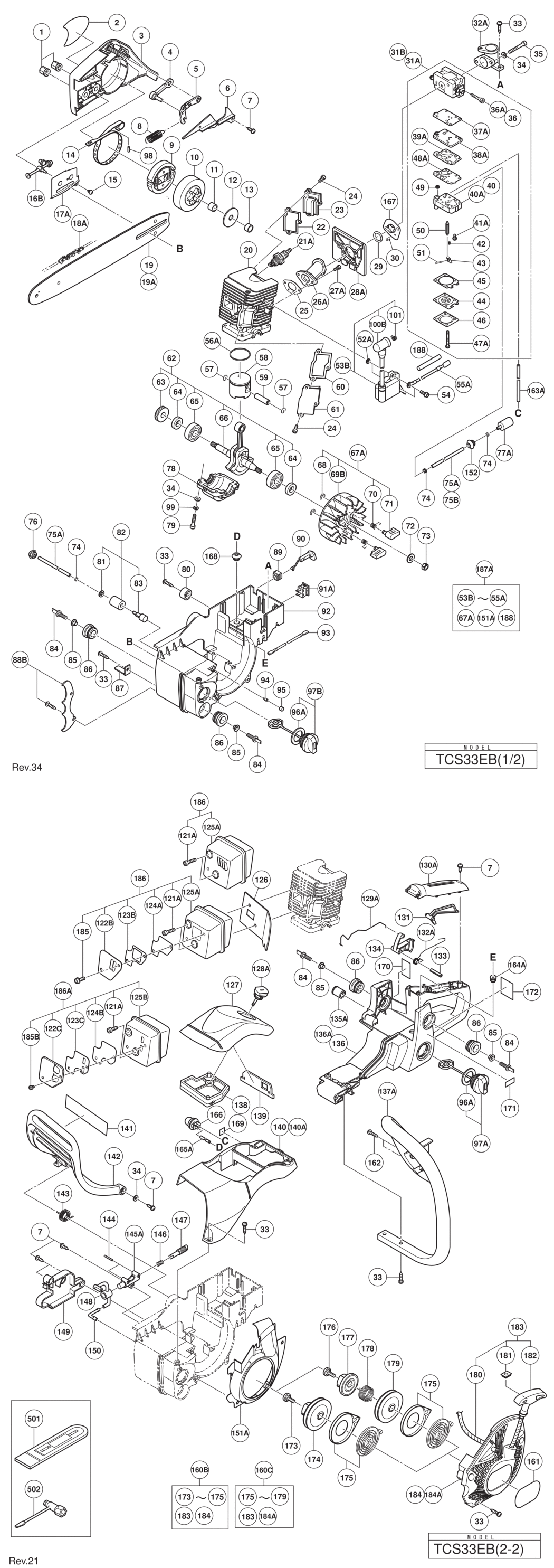 Hitachi / Hikoki TCS33EB Engine Chain Saw Spare Parts