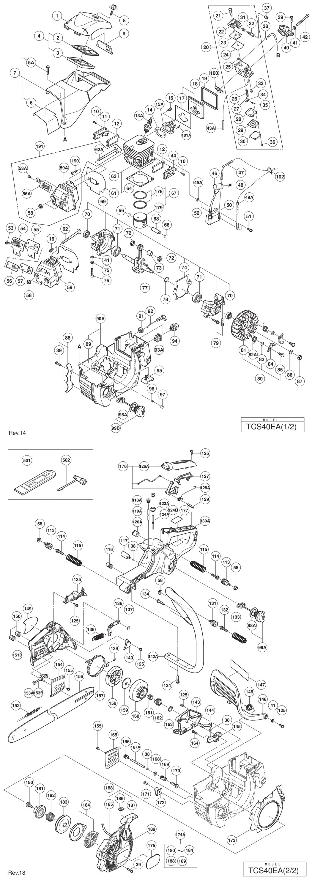 Hitachi / Hikoki TCS40EA Engine Chain Saw Spare Parts