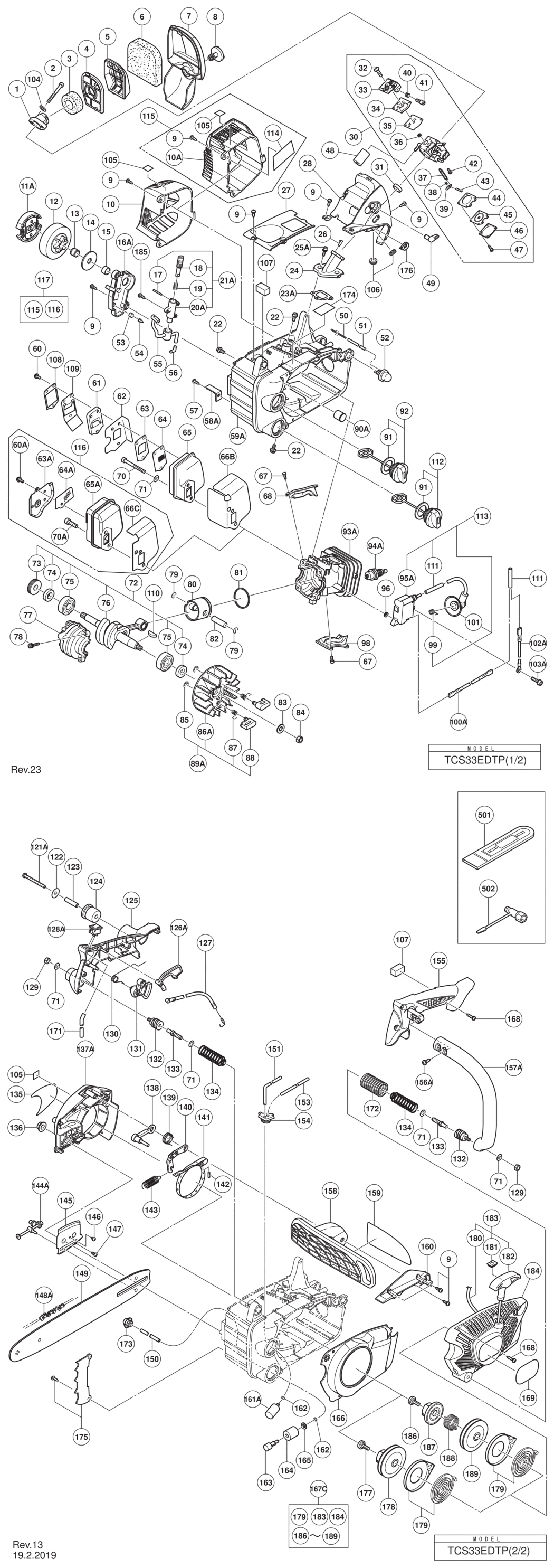 Hitachi / Hikoki TCS33EDTP Engine Chain Saw Spare Parts