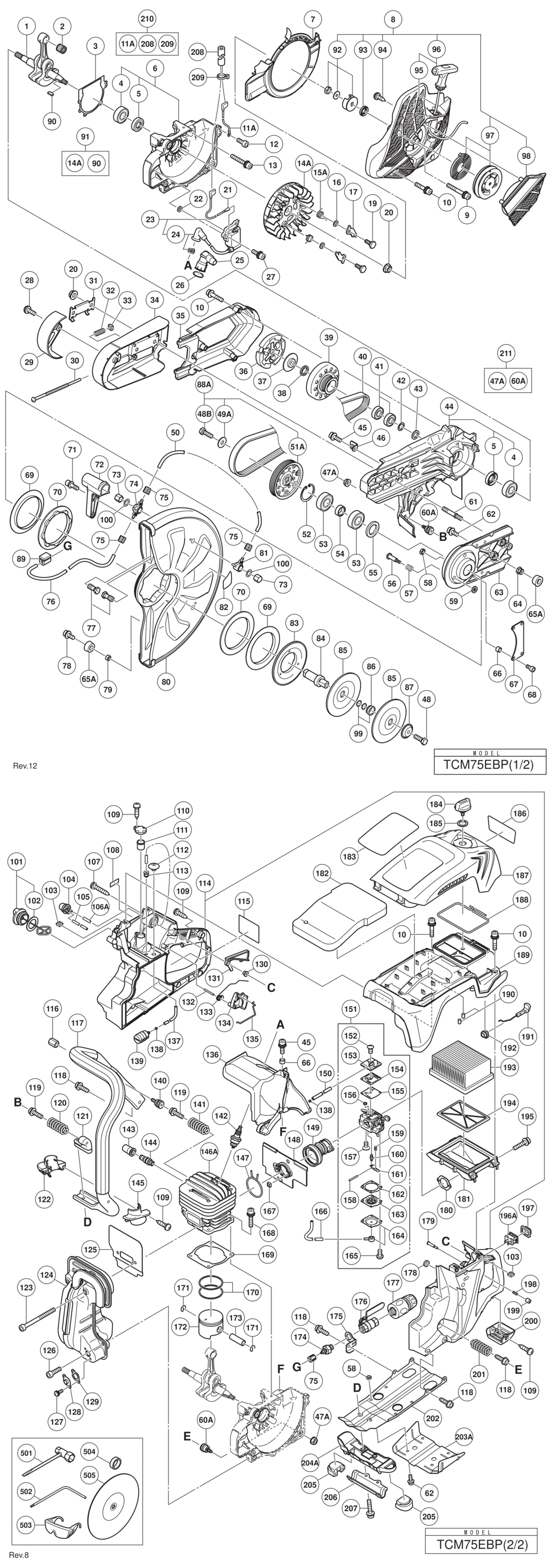 Hitachi / Hikoki TCM75EBP Engine Hedge Trimmer Spare Parts