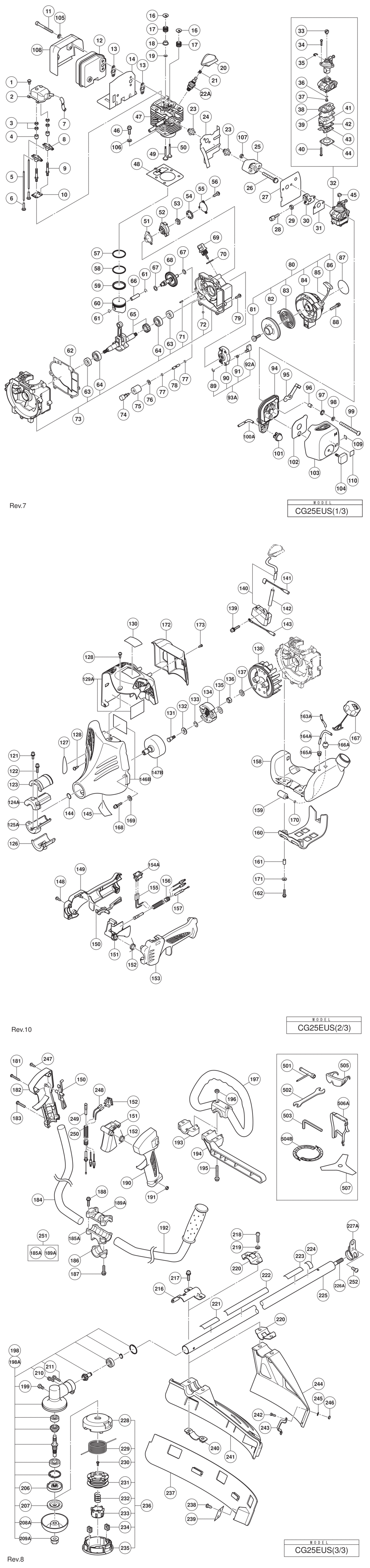 Hitachi / Hikoki CG25EUS Engine Grass Trimmer Spare Parts