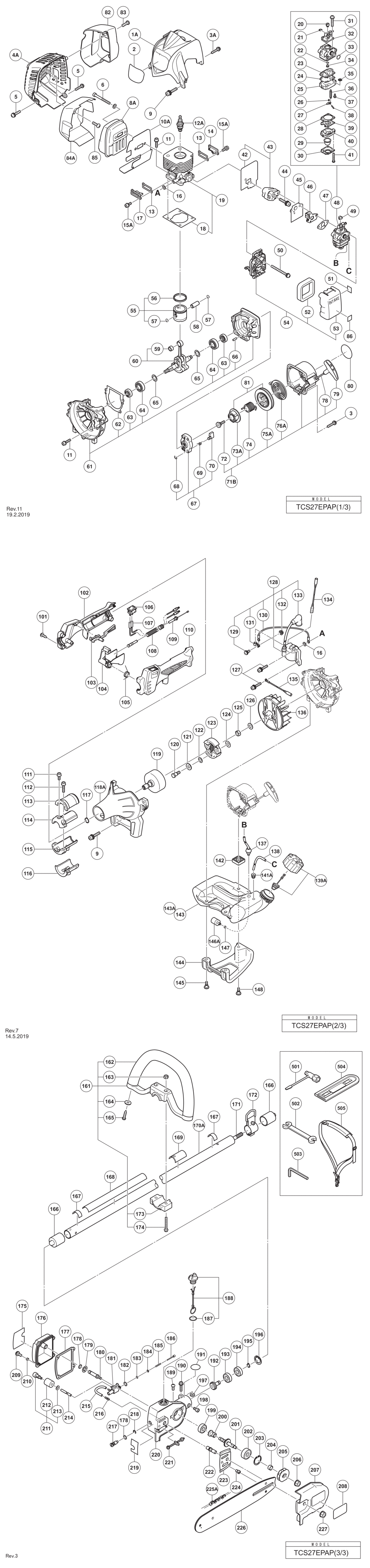 Hitachi / Hikoki TCS27EPAP Engine Chain Saw Spare Parts