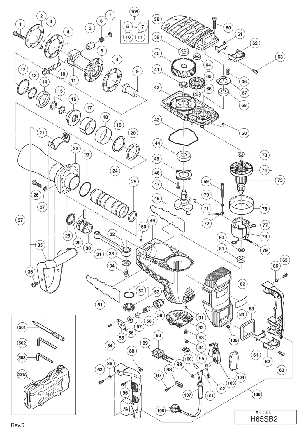 Hitachi / Hikoki H65SB2 Hammer Spare Parts