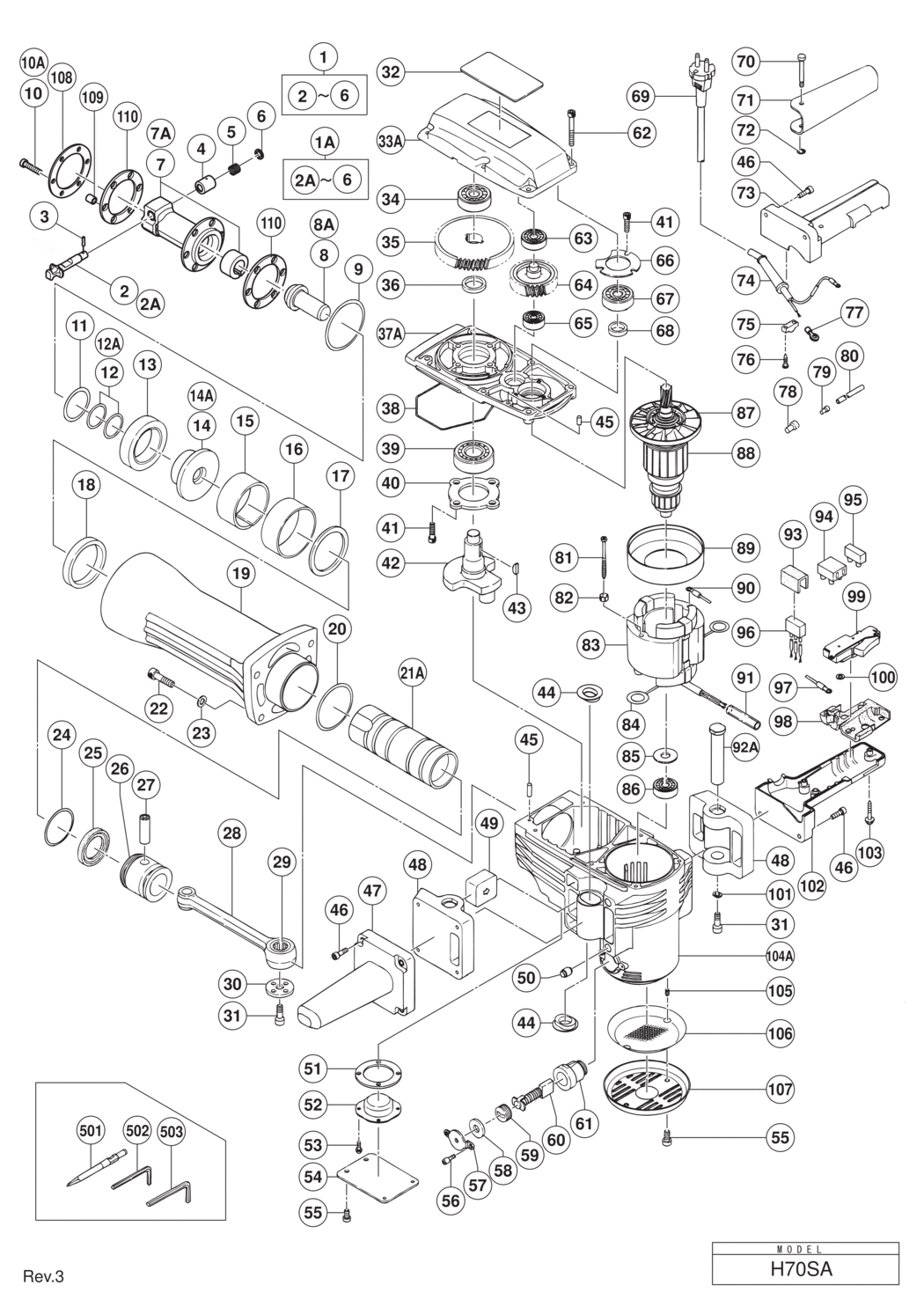 Hitachi / Hikoki H70SA Hammer Spare Parts