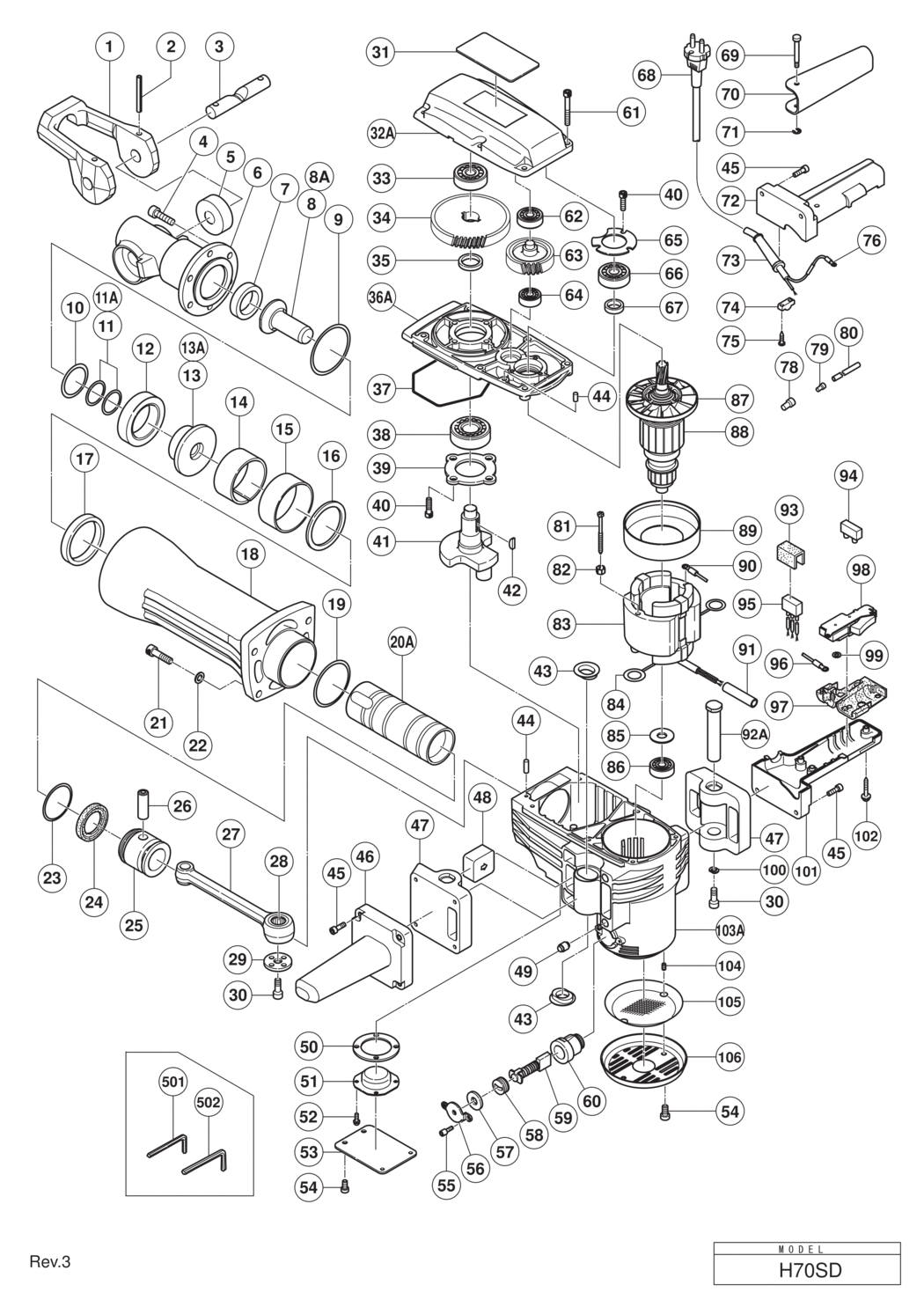 Hitachi / Hikoki H70SD Hammer Spare Parts