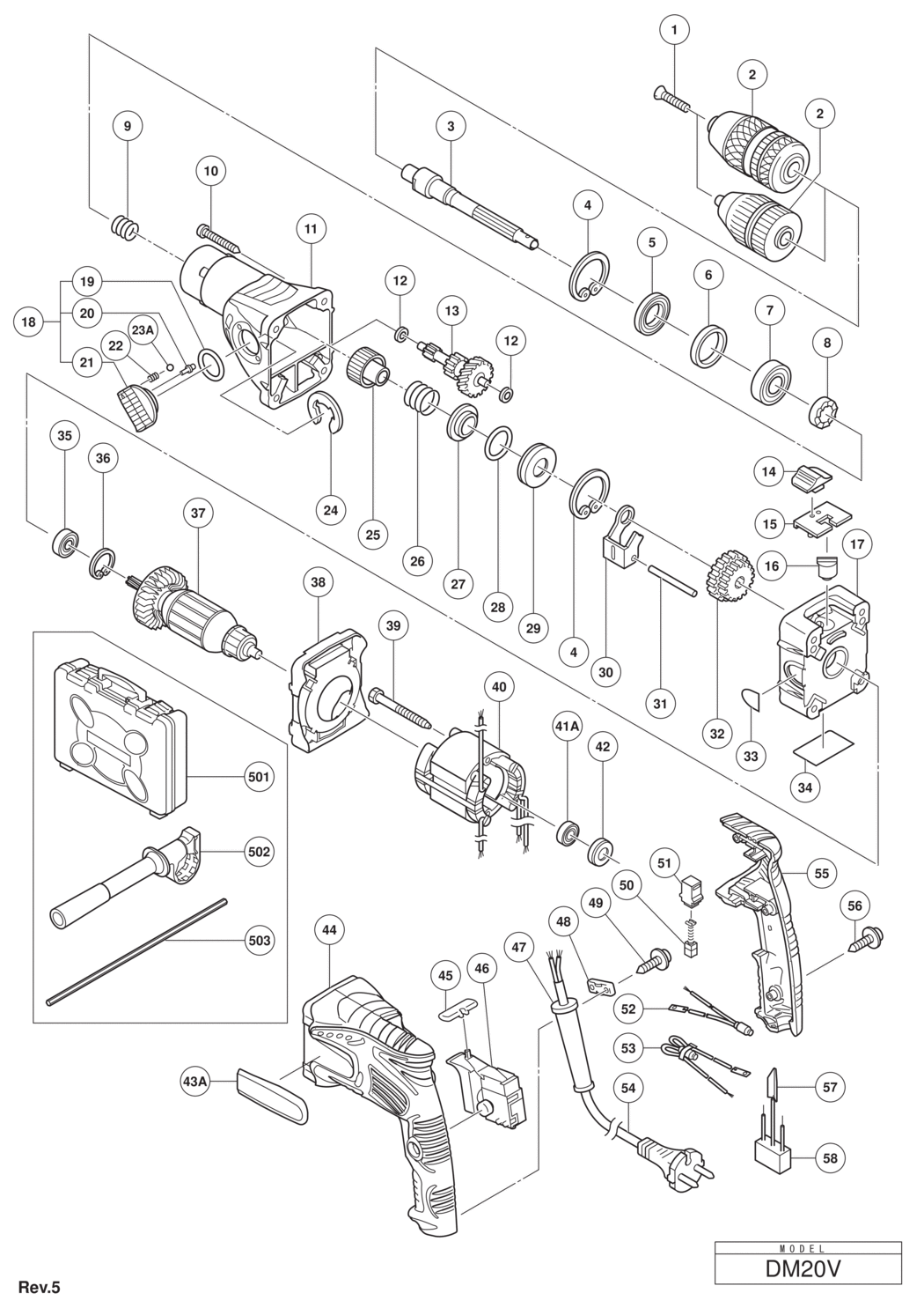 Hitachi / Hikoki DM20V Impact Drill Spare Parts