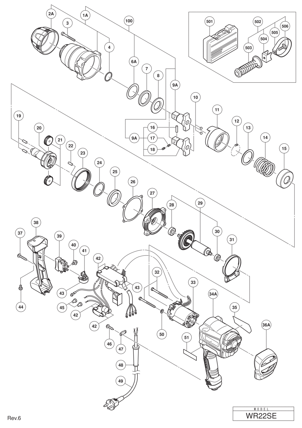 Hitachi / Hikoki WR22SE Impact Wrench Spare Parts