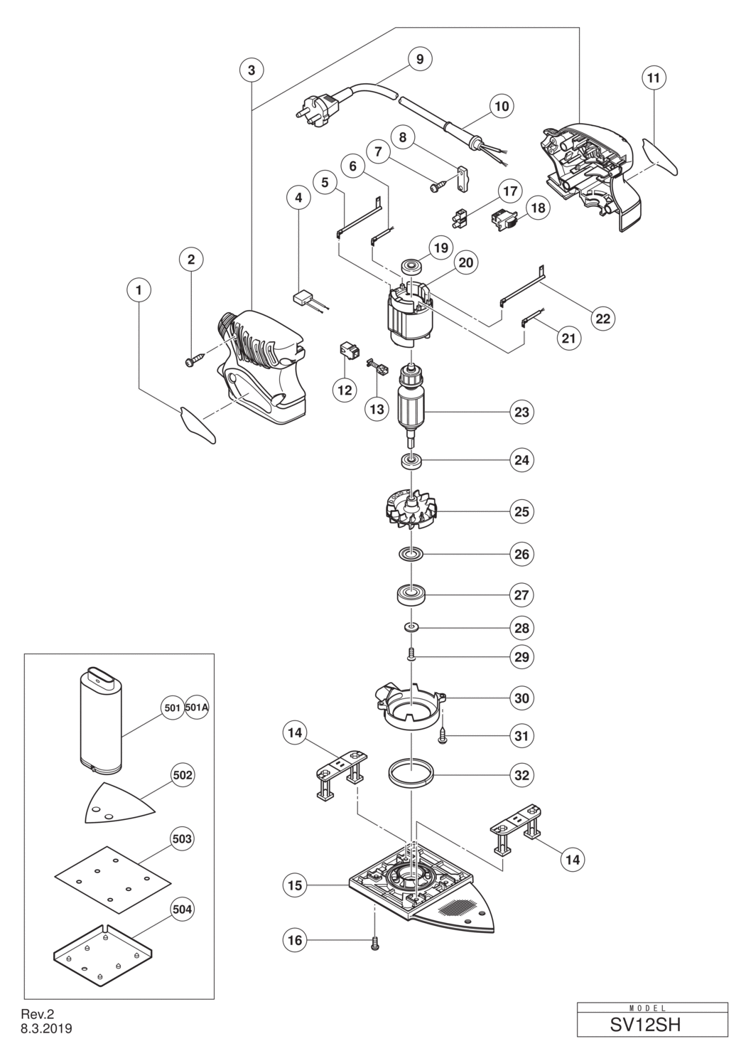 Hitachi / Hikoki SV12SH Mini Sander Spare Parts