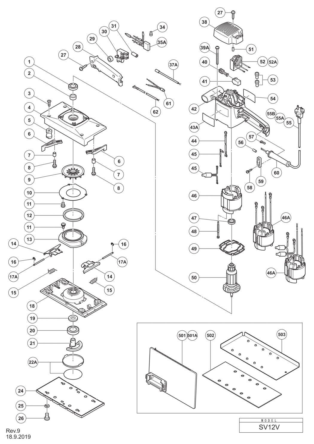 Hitachi / Hikoki SV12V Orbital Sander Spare Parts