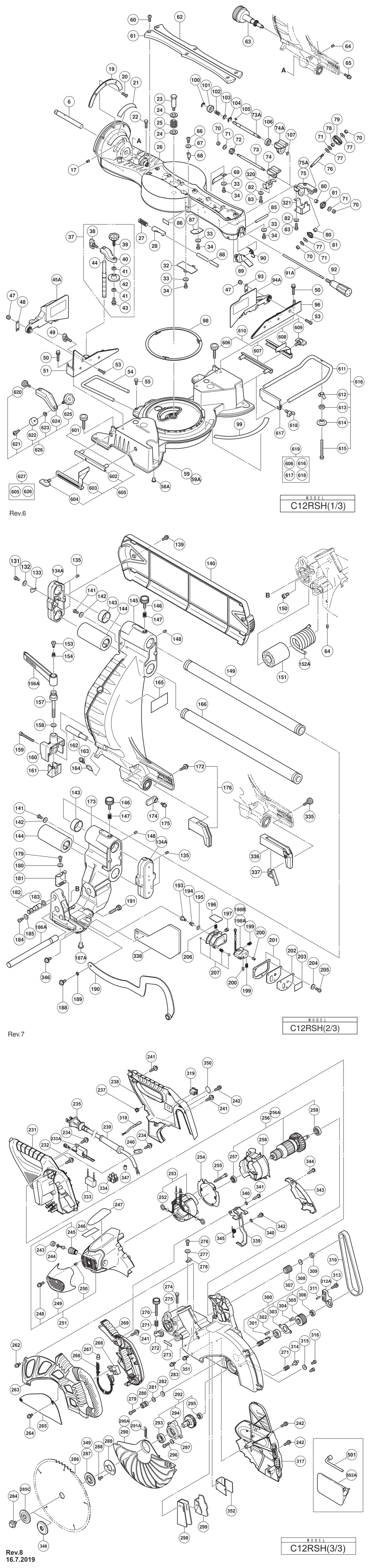 Hitachi / Hikoki C12RSH Slide Compound Miter Saw Spare Parts