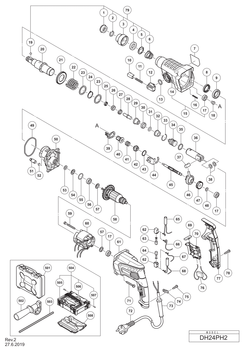 Hitachi / Hikoki DH24PH2 Rotary Hammer Spare Parts