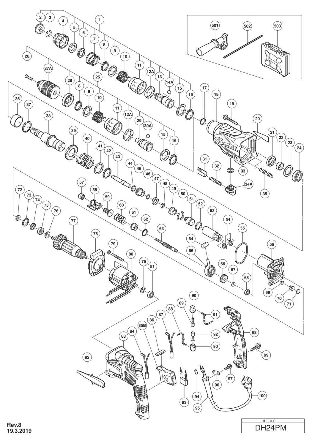 Hitachi / Hikoki DH24PM Rotary Hammer Spare Parts