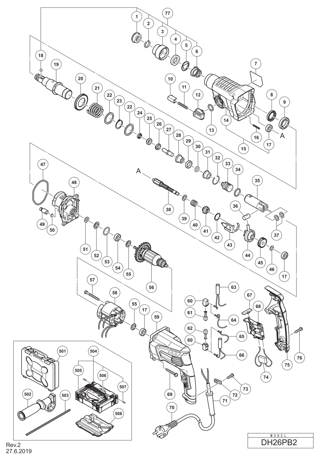 Hitachi / Hikoki DH26PB2 Rotary Hammer Spare Parts