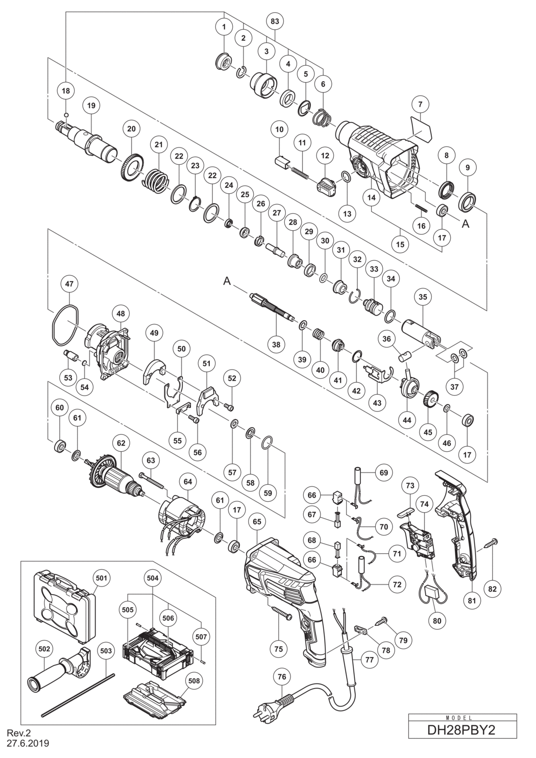 Hitachi / Hikoki DH28PBY2 Hammer Drill Spare Parts