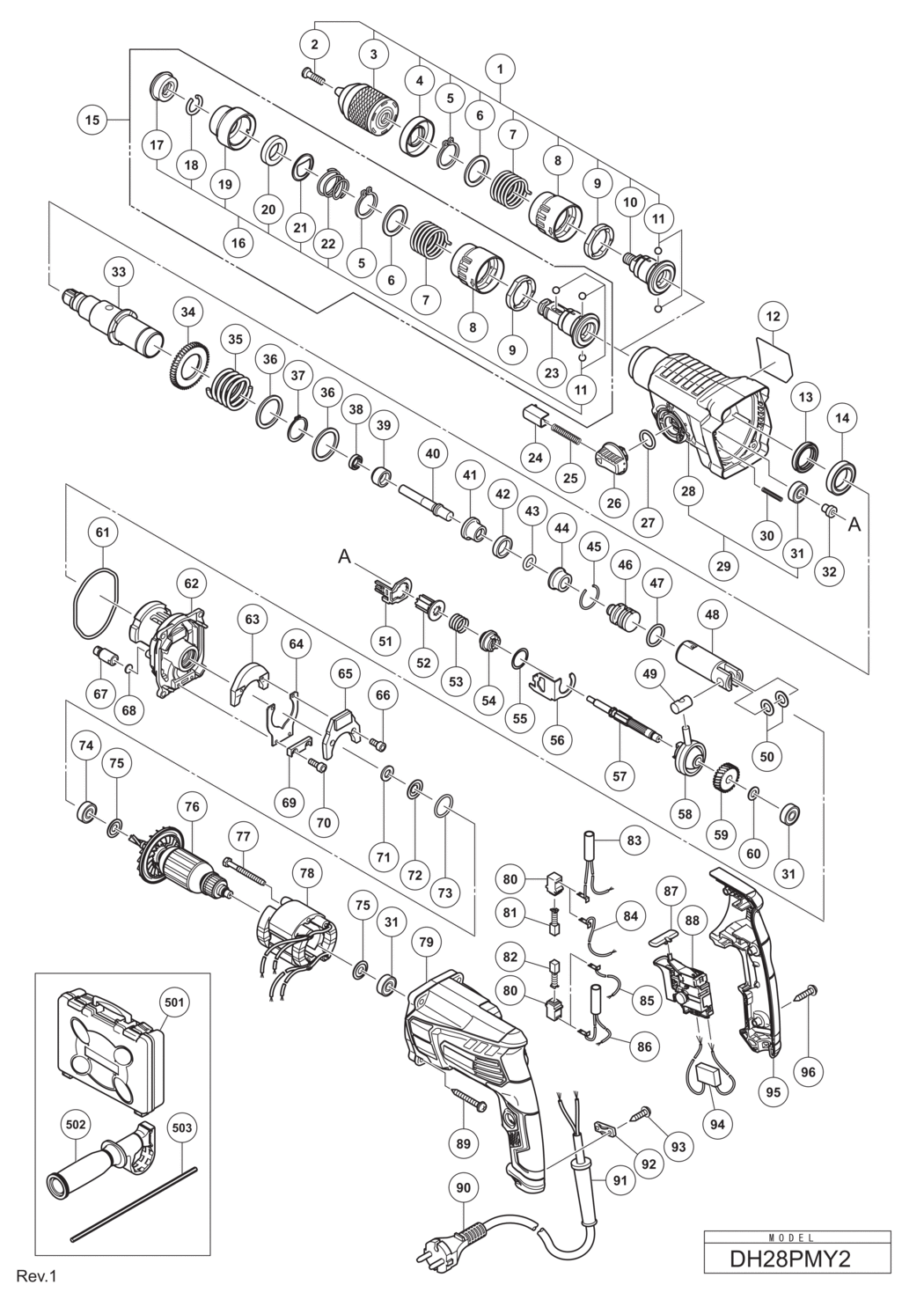 Hitachi / Hikoki DH28PMY2 Hammer Drill Spare Parts