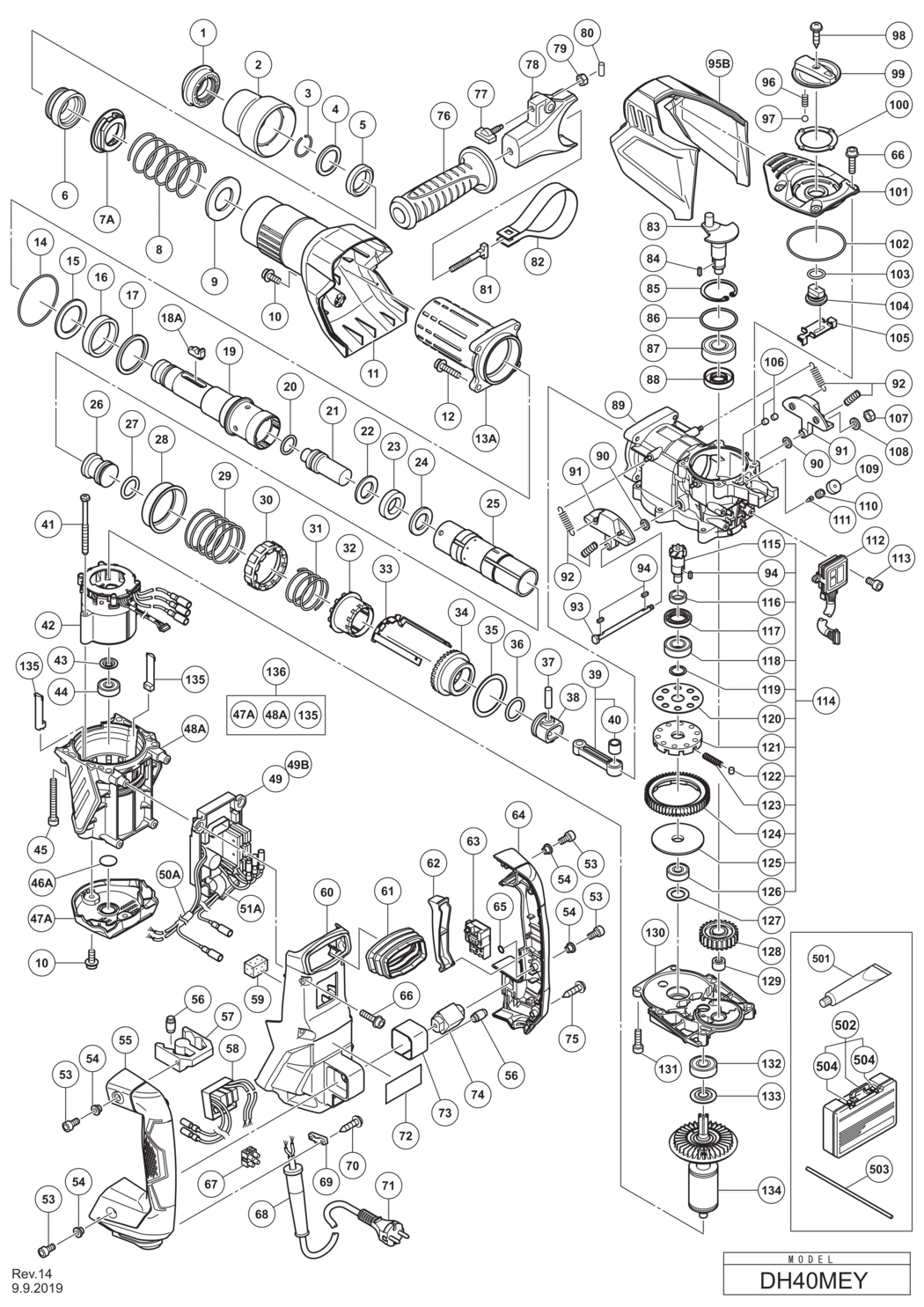 Hitachi / Hikoki DH40MEY Rotary Hammer Spare Parts