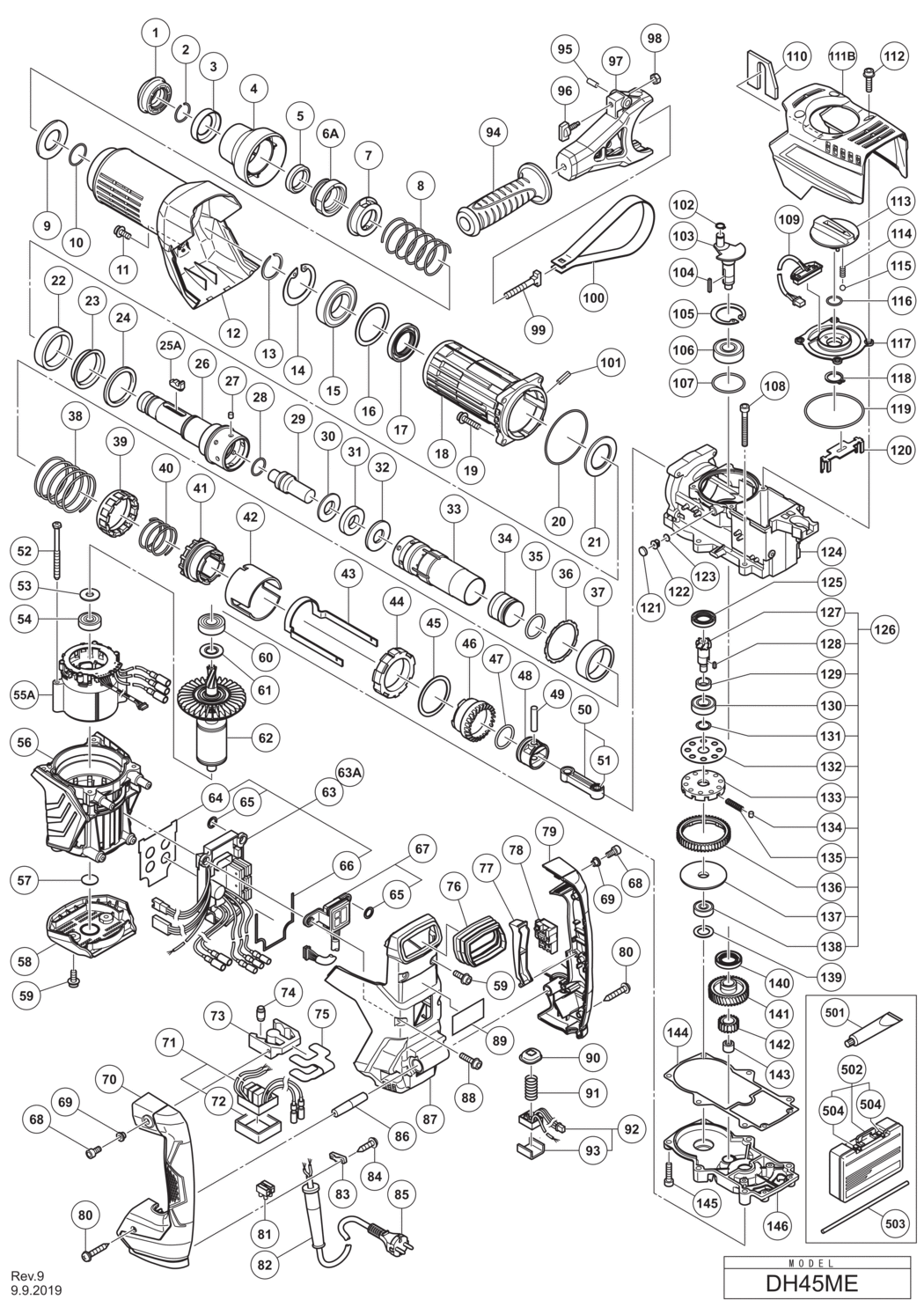 Hitachi / Hikoki DH45ME Rotary Hammer Spare Parts