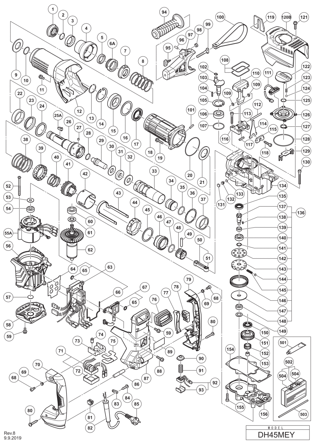 Hitachi / Hikoki DH45MEY Rotary Hammer Spare Parts