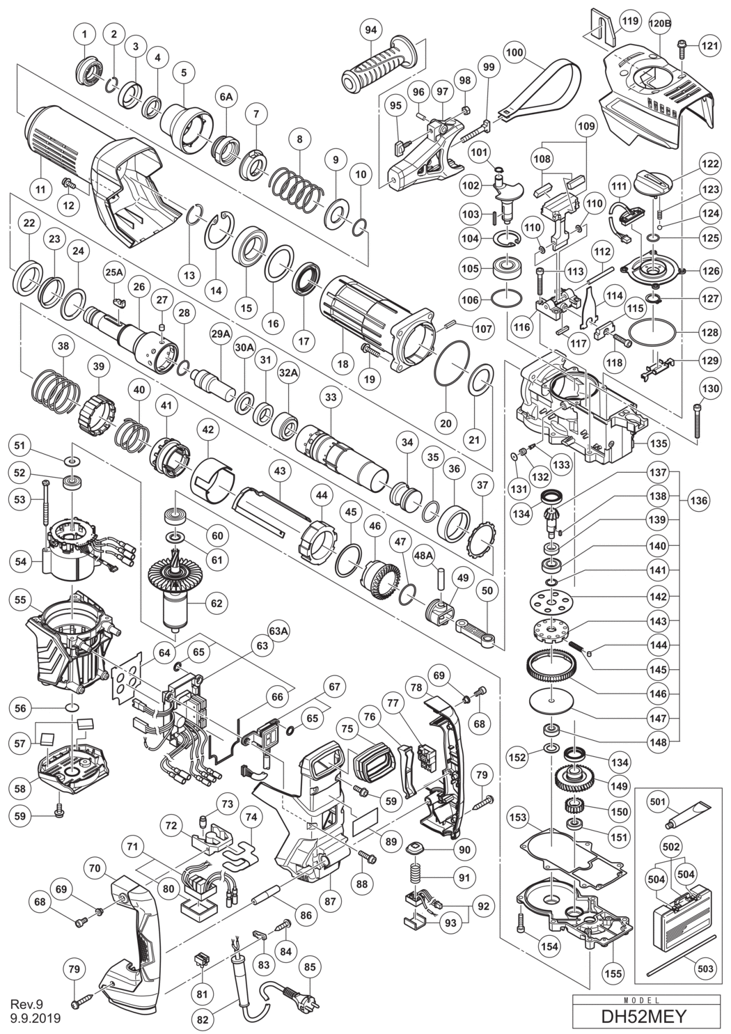 Hitachi / Hikoki DH52MEY Rotary Hammer Spare Parts