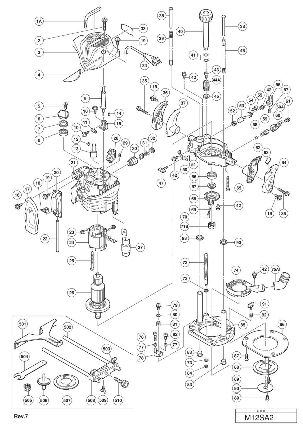 Hitachi / Hikoki M12SA2 Router Spare Parts