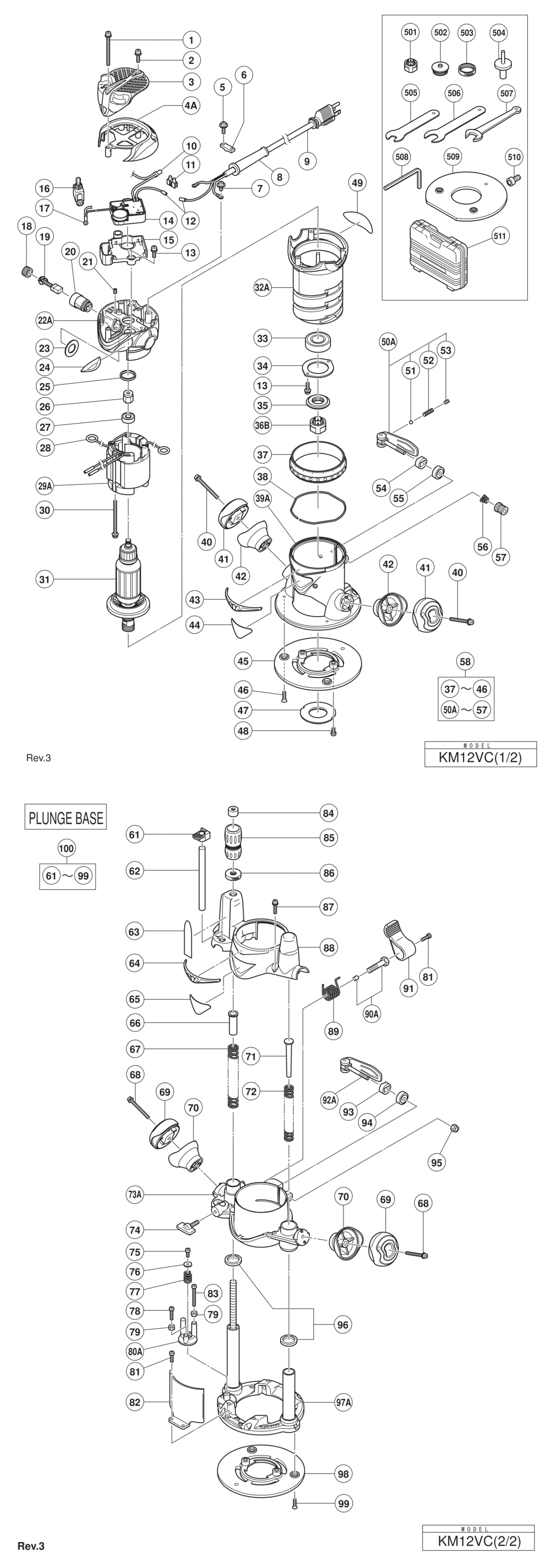 Hitachi / Hikoki KM12VC Router Kit Spare Parts