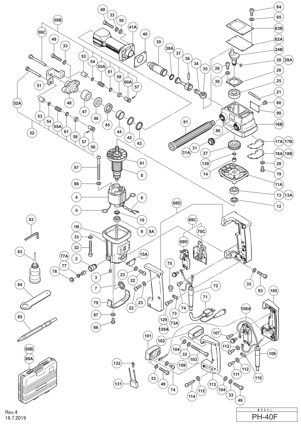 Hitachi / Hikoki PH-40F Hammer Spare Parts