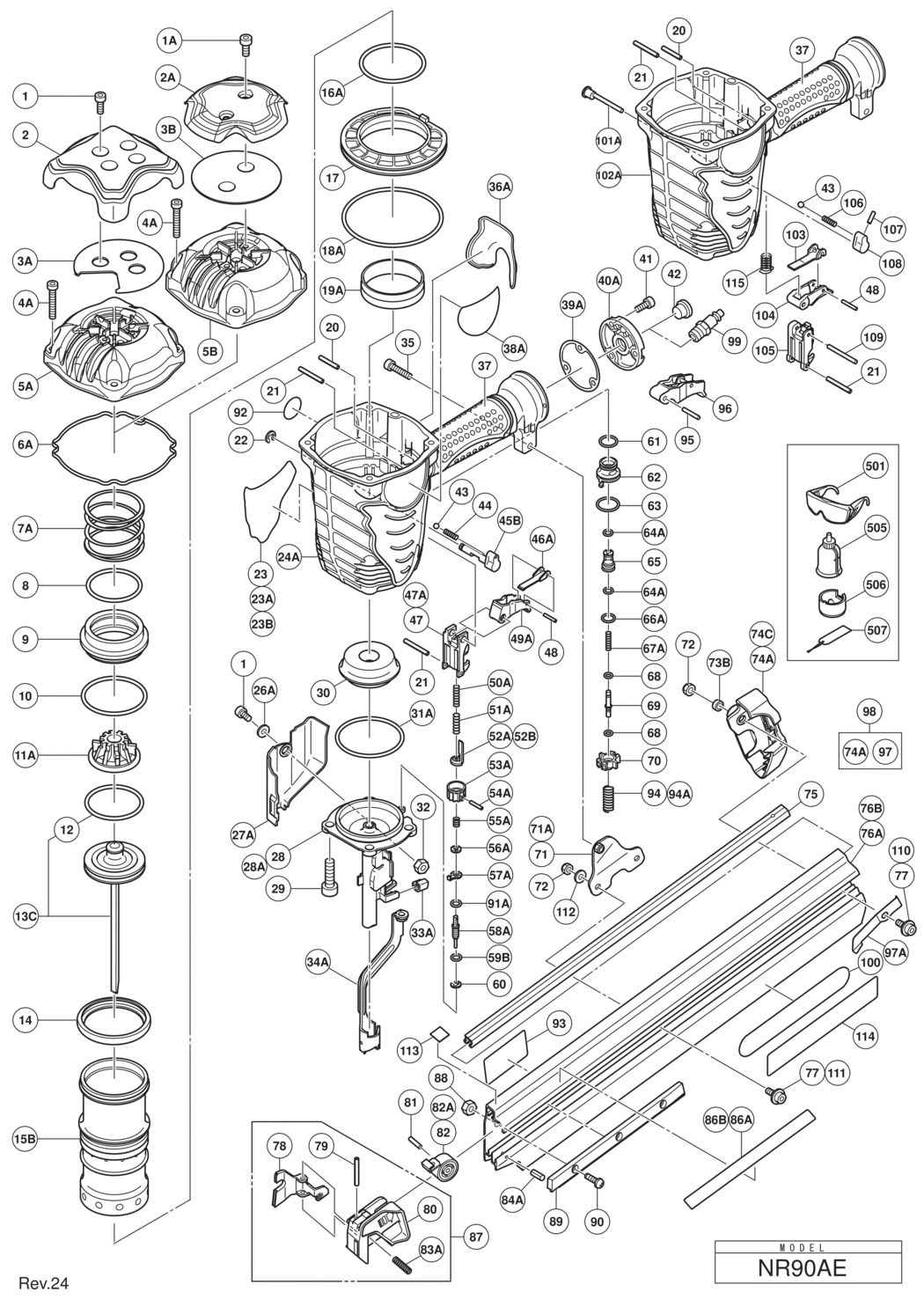Hitachi / Hikoki NR90AE Strip Nailer Spare Parts