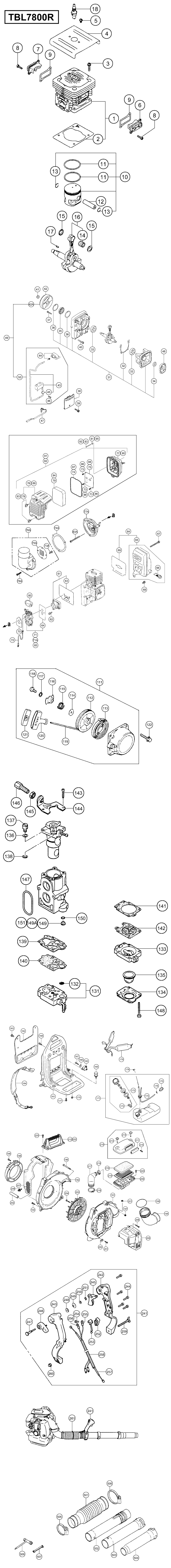 Hitachi / Hikoki TBL7800R Backpack Blower Spare Parts