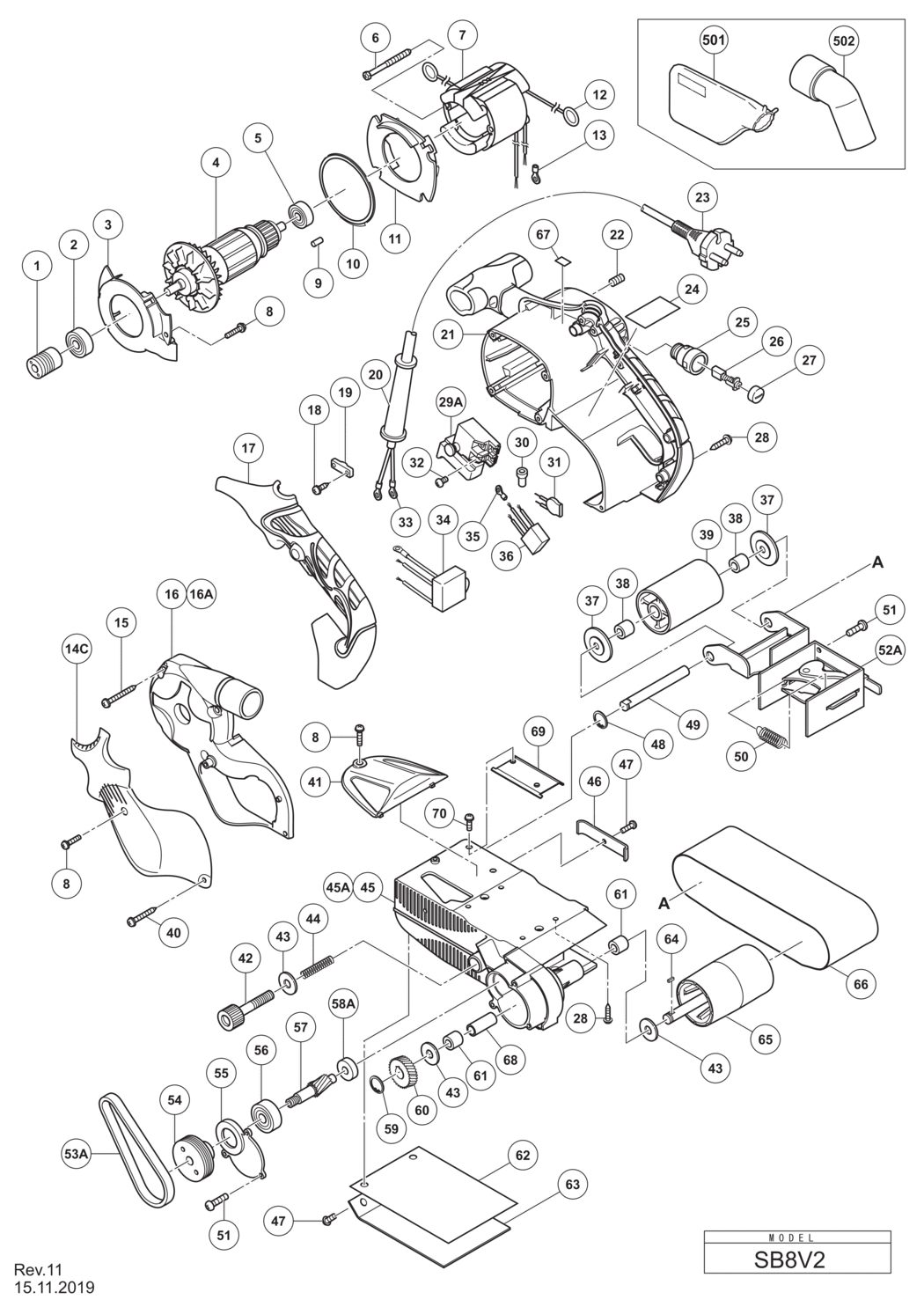 Hitachi / Hikoki SB8V2 Belt Sander Spare Parts