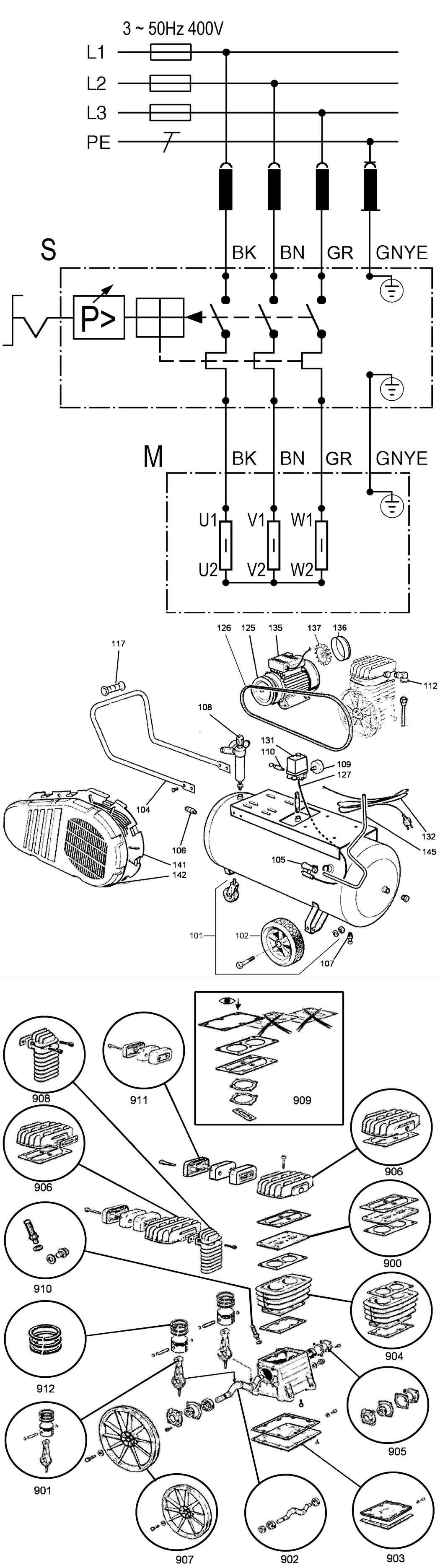 Metabo Mega 500/150 D 400/3/50 / 0230148000 10 / 3 / 400V/50Hz Spare Parts