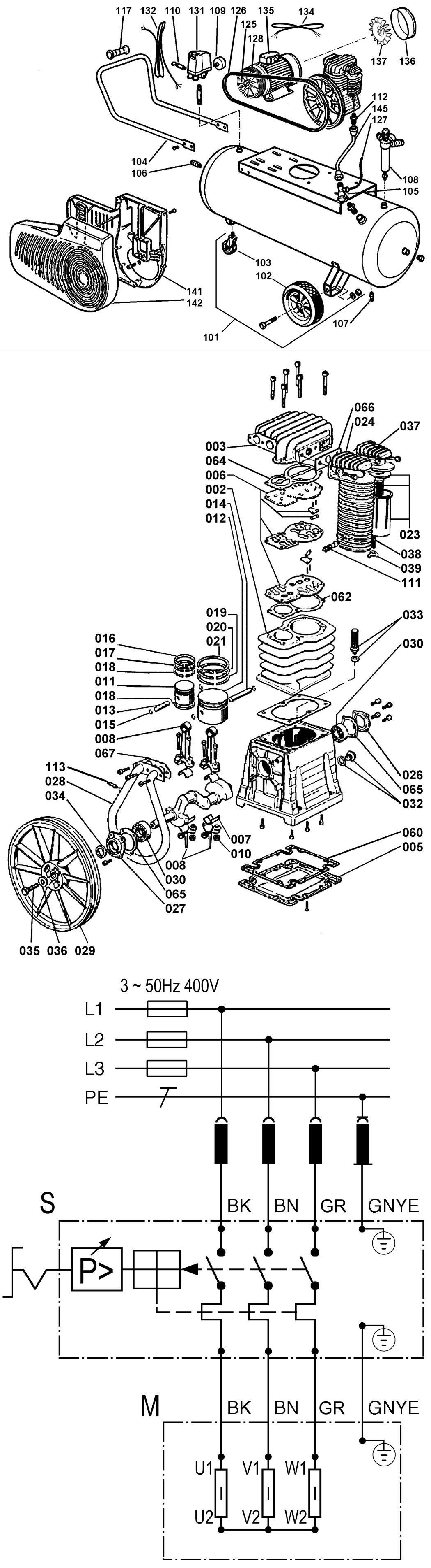 Metabo Mega 650/200 D 400/3/50 / 0230165000 10 / 3 / 400V/50Hz Spare Parts